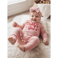 thumbnail image 5 of BemeyourBBs Newborn Baby Girls Daddy's Girl Outfit Letters Embroidery Romper Jumpsuit with Bow Headband, 5 of 9