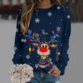 thumbnail image 2 of Wang6 Womens Plus Size Christmas Sweatshirts Cute Xmas Reindeer Snow Printed Long Sleeved Hoodless Tshirts Causal Black Round Neck Loose Fit Pullovers Tops X_Navy S, 2 of 4
