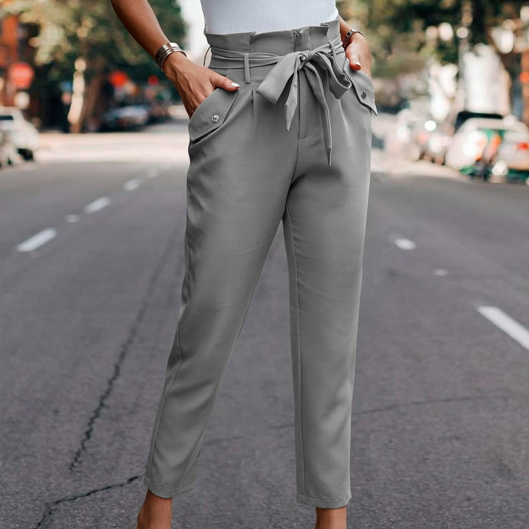 New Year's Saving 2024! AKAFMK Work Pants for Women,Womens Pants  Casual,Womans Solid Color Loose Pocket Button Knot Casual Pants 