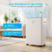 Electactic 15 Pint Dehumidifier, 3000 Sq.ft Coverage Area with Auto Defrost & Drain, 24H Timer (MAX 45Pint at 86℉, 80%RH )