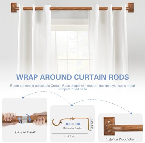 Boho Wrap Around Curtain Rod for Windows 48 to 90 Inch:Heavy Duty Blackout Curtain Rods Room Darkening,1"Wood Wraparound Curtains Rod Curved Black Out Adjustable for Bedroom Kitchen（All Matel）