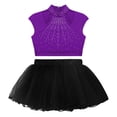 thumbnail image 4 of iixpin Girls Shiny Ballet Outfits Sleeveless Gymnastic Shirt Sports Crop Top and Ballet Skirt Tutu Bllerina Costume for Kids Purple&Black 16, 4 of 6