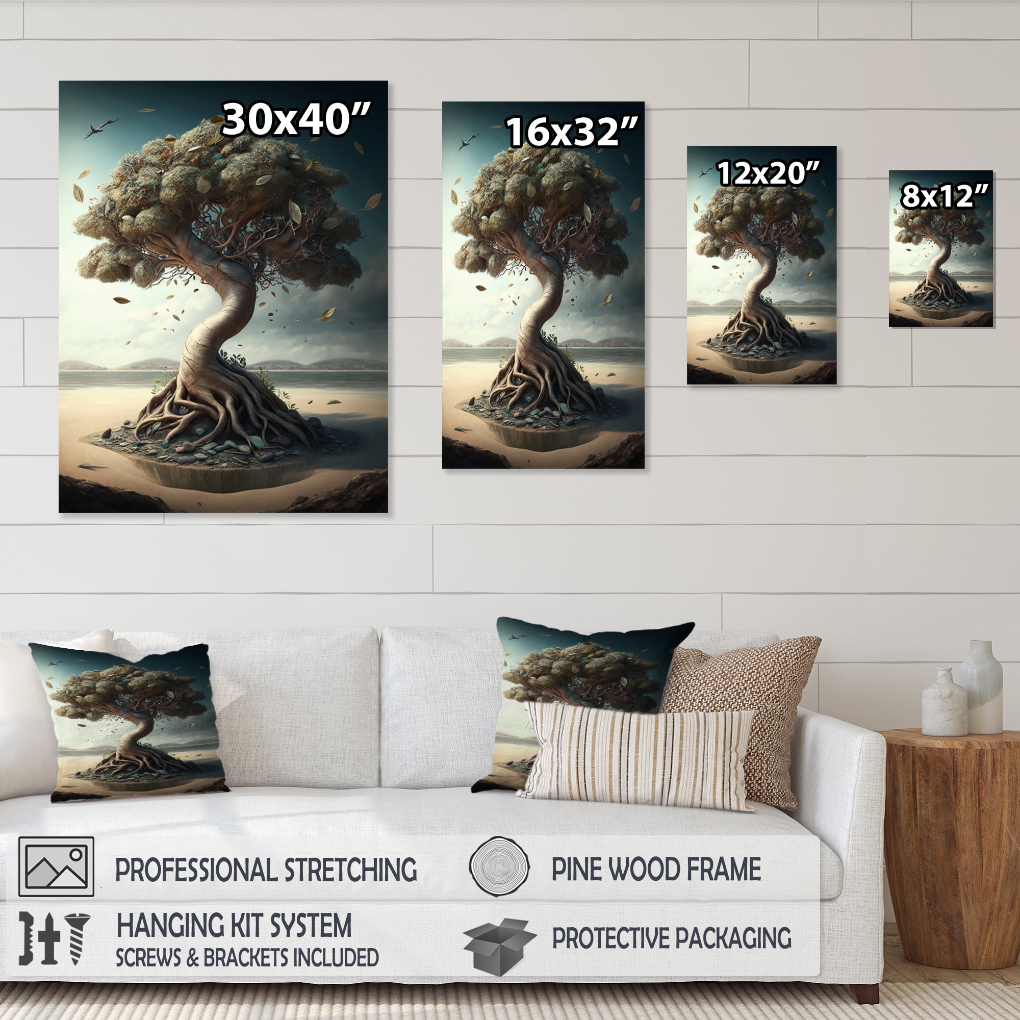 Designart Bonsai Tree On Sand II Canvas Wall Art