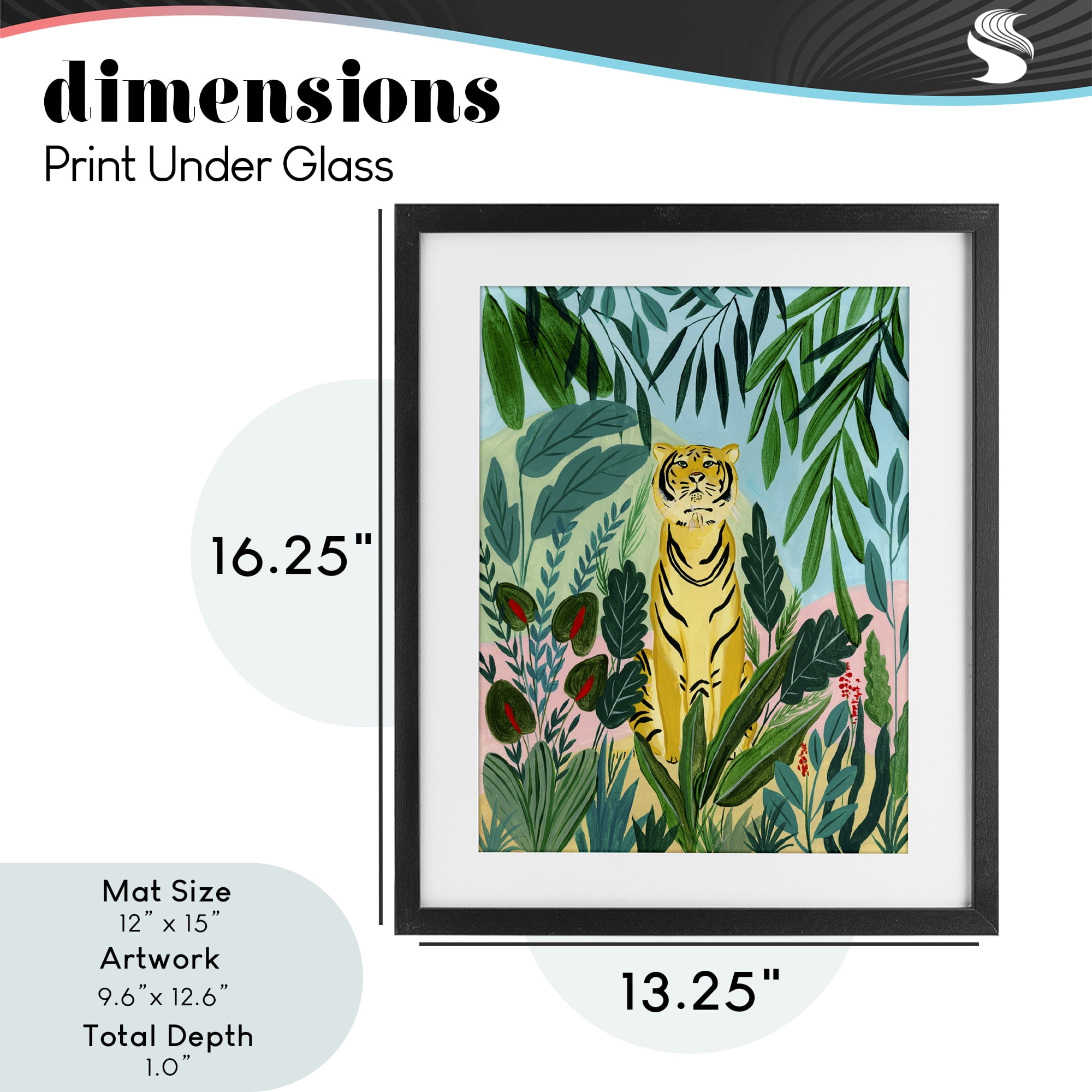 Stoic Tiger Tropical Forest Black Framed Print Under Glass, design by Nabeela Rumi