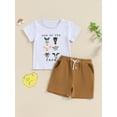 thumbnail image 5 of Aojekbee Toddler Boy Farm Outfit LetterAnimal Print Short Sleeve Tops with Elastic Waist Shorts 2 Pcs Clothes, 5 of 10