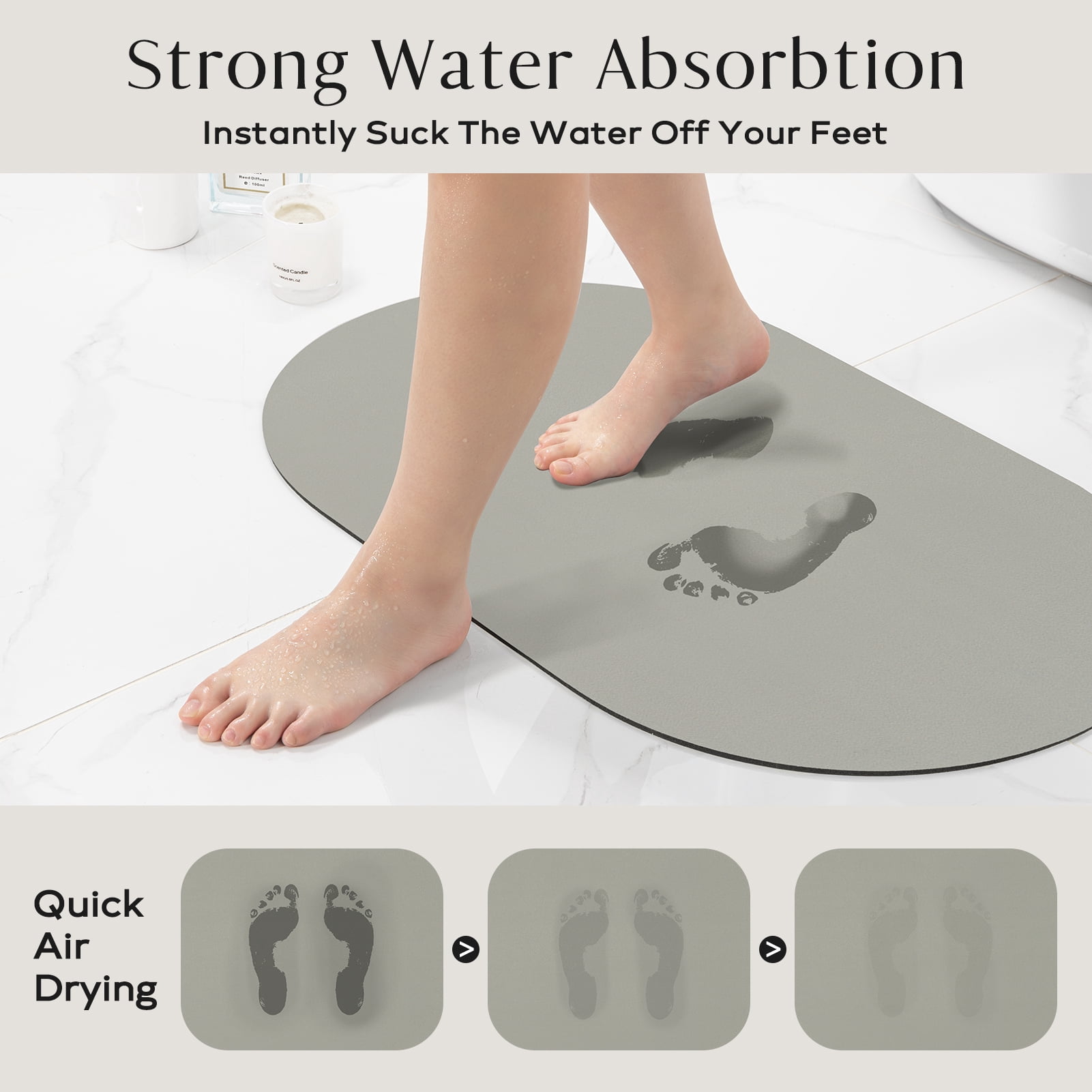 Phantoscope 2-Piece Diatomite Stone Bath Mat Set, Quick-Dry Non-Slip Bathroom Rugs, Light Gray, 17 x 24 in and 17 x 47 in