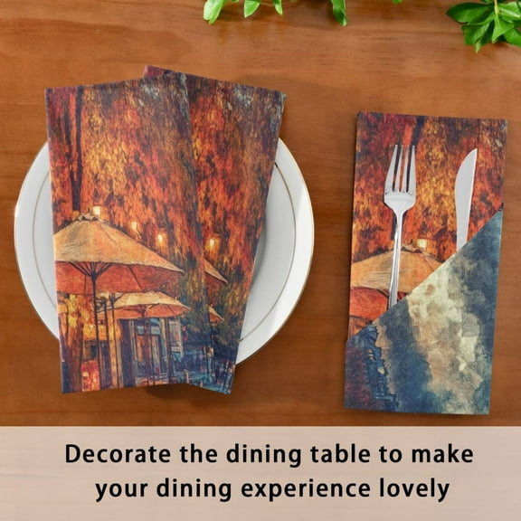 BZSMCE Satin Native Fab Cotton Dinner Napkin Parisian Cafes Along The Seine Reusable