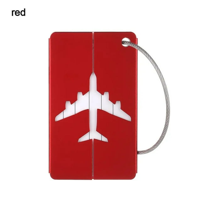Reusable Metal Travel Luggage Tags Aluminium Suitcase Labels with Ropes Bag Tag Stainless Steel Loop Name ID Card for Suitcase red