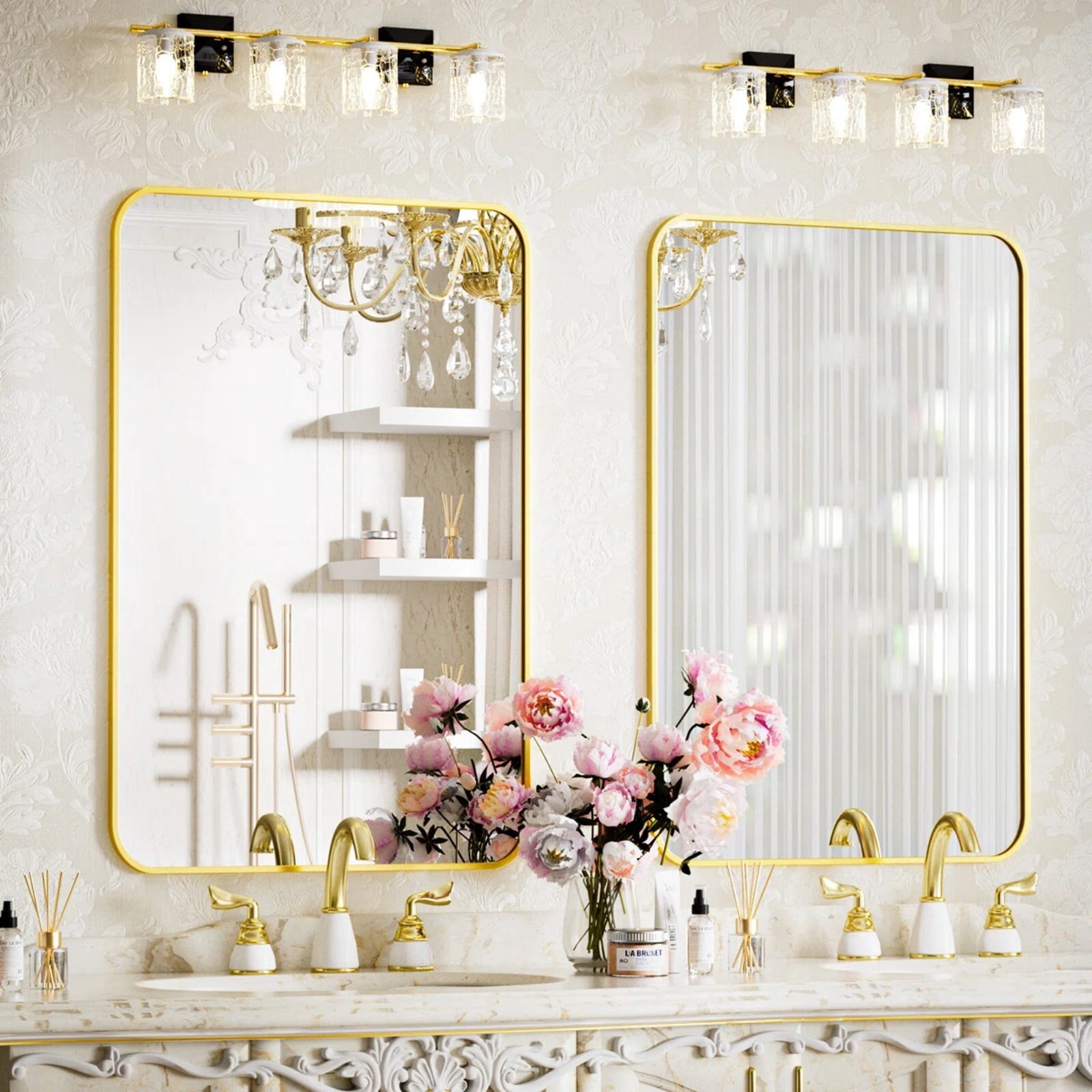 Lumora 36.2"x24" Rectangle Rounded Corner Wall Mirror Wall-mounted Bathroom Mirror,Gold