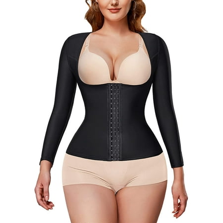 

Molutan Women Waist Trainer Tummy Control Shapewear Tops Arm Sleeve Compression Garment Lipo Post Surgery Faja Body Shaper(Black L)
