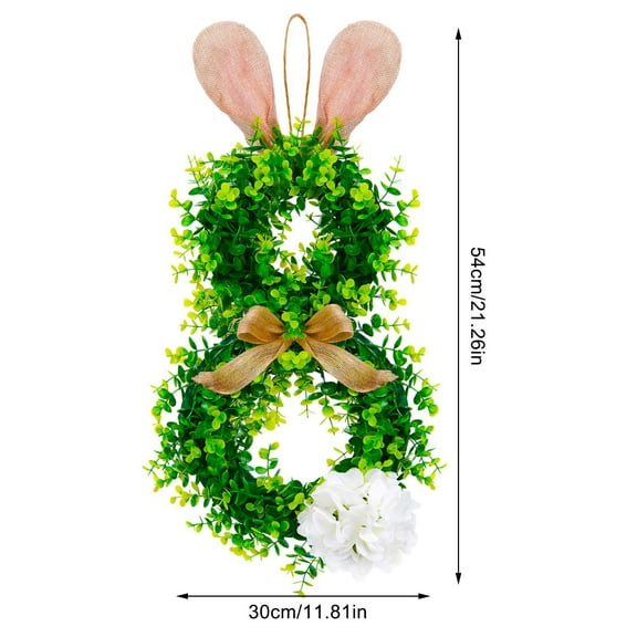 19.6"Easter Bunny Wreath for Front Door,Spring Handmade Green Leaves Wreath for Easter Decoration Indoor Wall Decoration, Bunny Wreath for Wall Window Decor