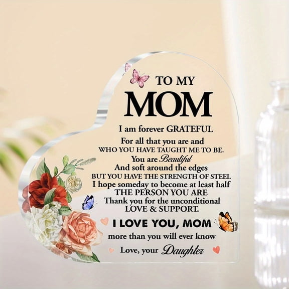Mom Appreciation Plaque - Floral Butterfly Heart Decorative Grateful Acrylic Desk Decor Mothers Daughter To Mom Present Mother's Day Birthday Gift Valentine Mother Father Teachers Day 3.9x3.9 0.6