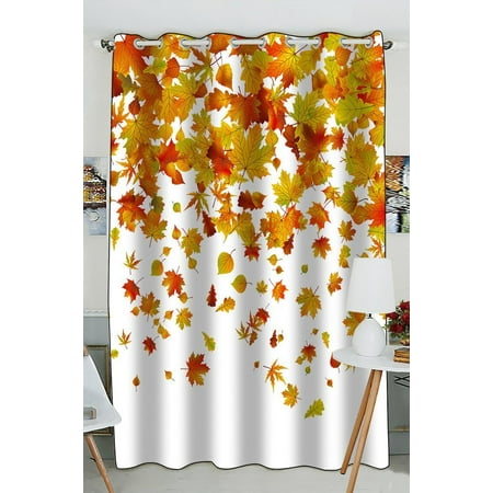 Fall Kitchen Curtains GCKG Falling Maple Leaves Window Curtain Kitchen Curtain Window Drapes Panel for Living Room Bedroom Size 52(W) x 84(H) inches (One Piece) ()