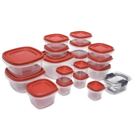 Rubbermaid Easy Find Lids Food Storage Container 36-Piece Set with Bonus 1.3 Cup Brilliance Container, Red