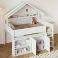 thumbnail image 3 of Harper & Bright Designs Full Size Loft Bed with Storage Cabinet & Shelves, Full Wood Playhouse Loft Bed Frame with Canopy Roof, White, 3 of 12