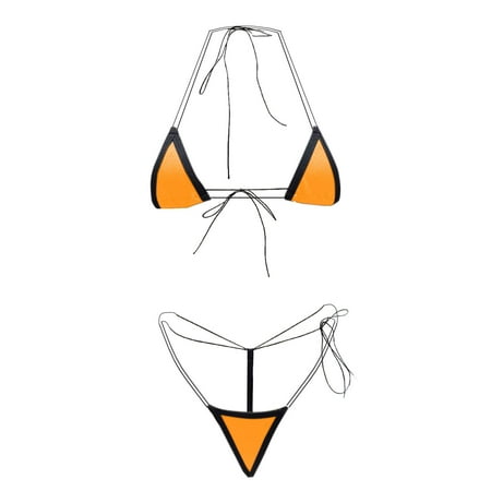 UTSJKR Bikini Set for Women Extreme Triangle Top G String Swearwear Sexy Multi Clour Tie Side Mini Bathing Suit Orange Free Size