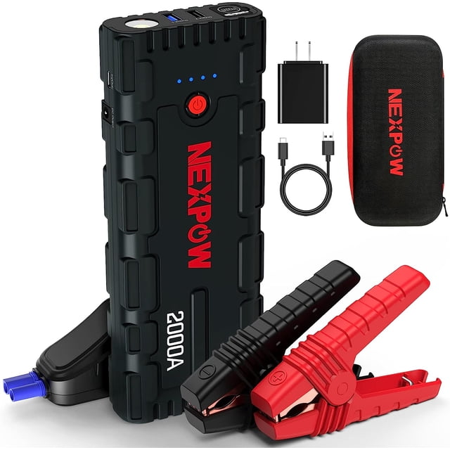 Arrancador de Auto Bateria NEXPOW 2000A, 12 V, Cargador de Batería para Auto, Caja de Arranque de Litio con Luz LED y Carga Rápida USB 3.0