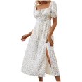 thumbnail image 1 of asddcavvf Robes pour Femmes Été Imprimé Floral Ajusté Col Carré Ourlet Fendu Léger, 1 of 7