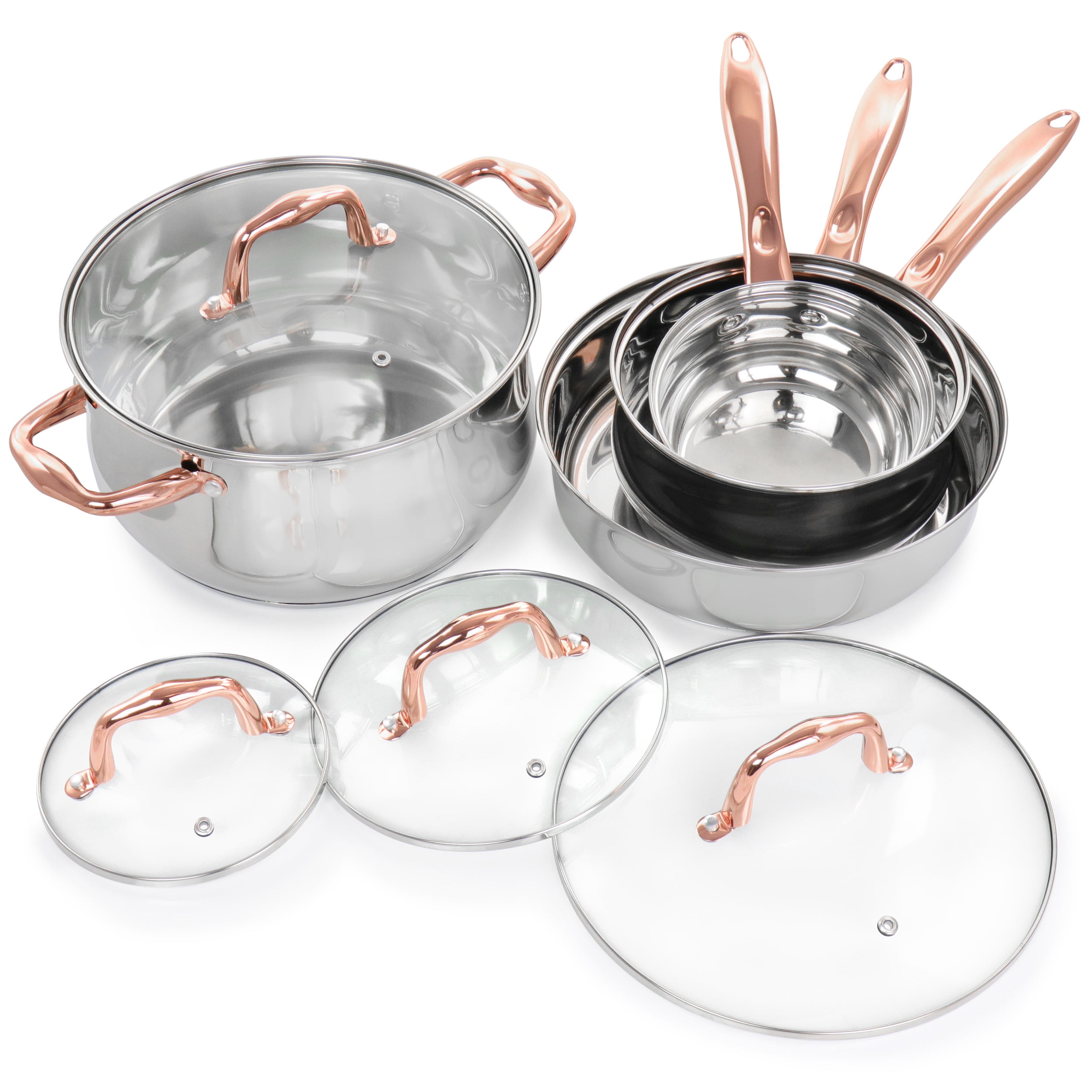 Bransonville 8 Piece Stainless Steel Cookware Set in Chrome and Bronze