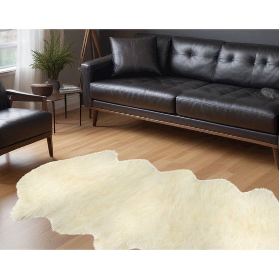 2' X 6' Ivory Wool Sheepskin Handmade Area Rug