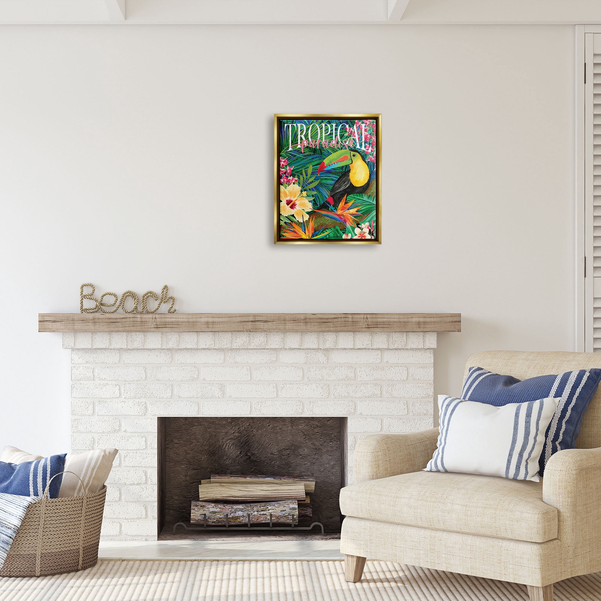 Stupell Industries Tropical Paradise Toucan Animals & Insects Painting Gold Floater Framed Art Print Wall Art, 17 x 21