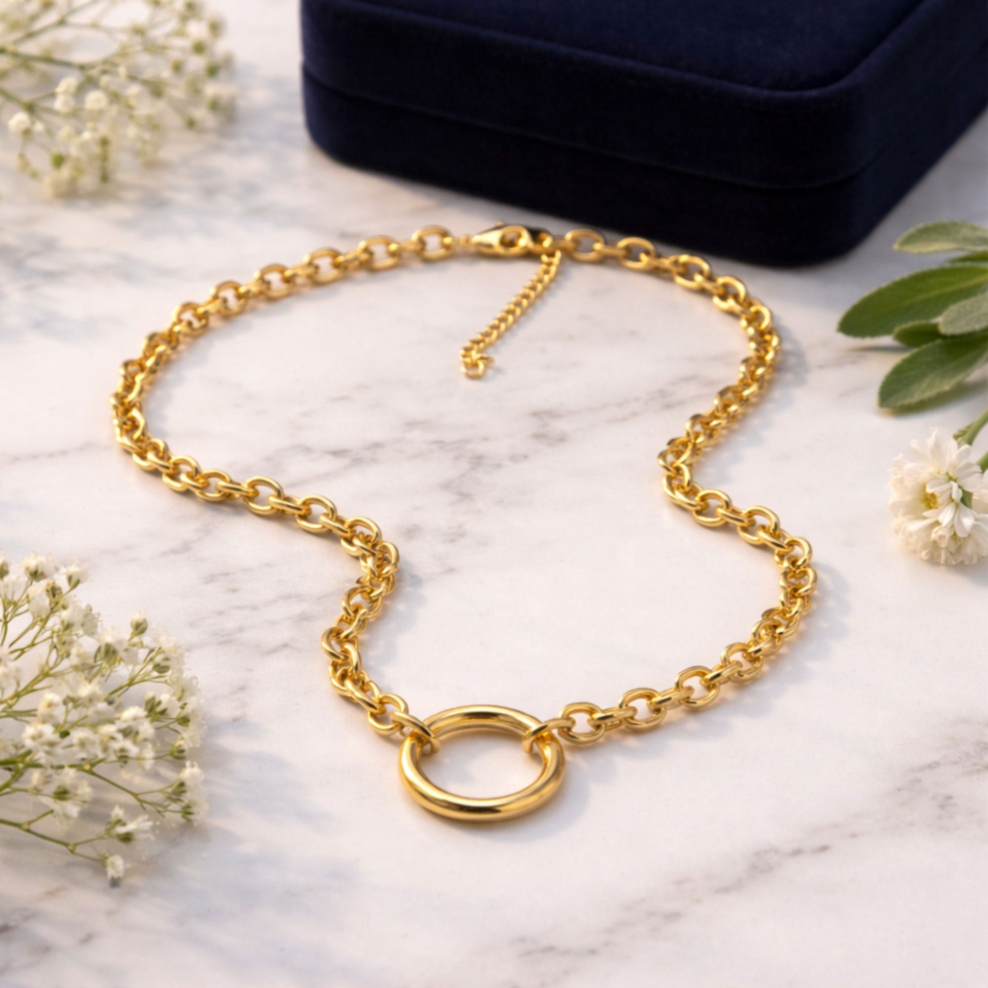 Carabiner Charm Necklace for Women O Link Chain Round Holder Stainless Steel by Ginger Lyne