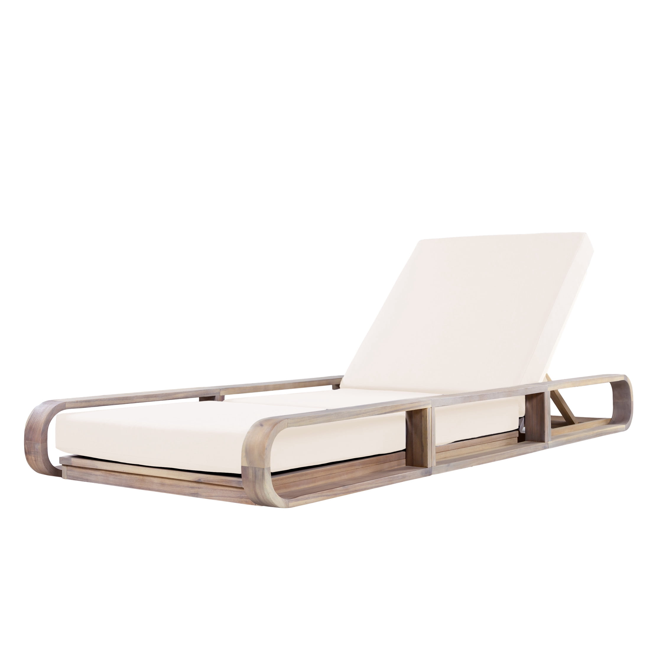 Christopher Knight Home 79" Outdoor Acacia Wood Chaise Lounge Set with 3-Fold Cream Cushion, Light White