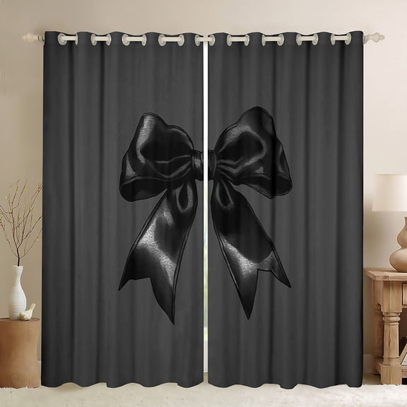 Feelyou Cartoon Black Bowknot Curtains Pack of 2 (42x84 Each) for Kids, Princess Fairy Tale Curtains Blackout, Kawaii Ribbon Bedroom Curtains, Curtains and Drapes Home Decor