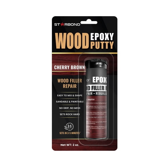 Starbond 2 oz. Cherry Brown Wood Filler Epoxy Putty - Fills Nail Holes & Cracks, Sets Hard in 20-30 Minutes for Cherry, Mahogany & Red-Toned Woods