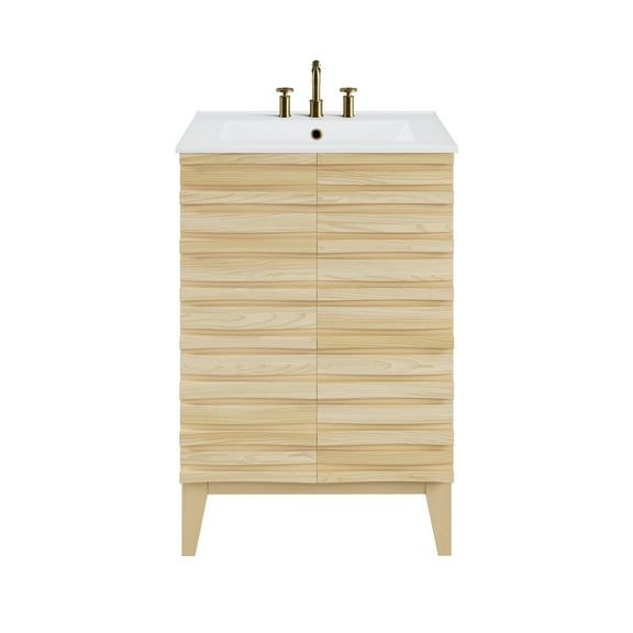 Cascade 24 in. Natural Oak Bathroom Vanity With White, 3-Hole Ceramic Sink Top