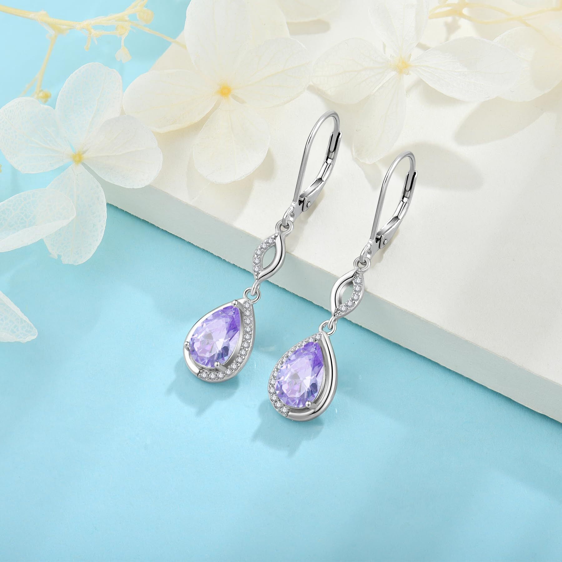 Inpasne Teardrop Dangle Drop Earrings for Women 925 Sterling Silver Leverback Alexandrite Earrings June Birthstone Jewelry Gifts for Mom Her Wife Girlfriend