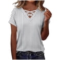 thumbnail image 2 of Maqroz Short Sleeve Shirts for Women Print Spring Summer Tops 2026 V Neck Criss Cross Tees Casual Blouses Fashion Outfits Clothes Gray XL, 2 of 9