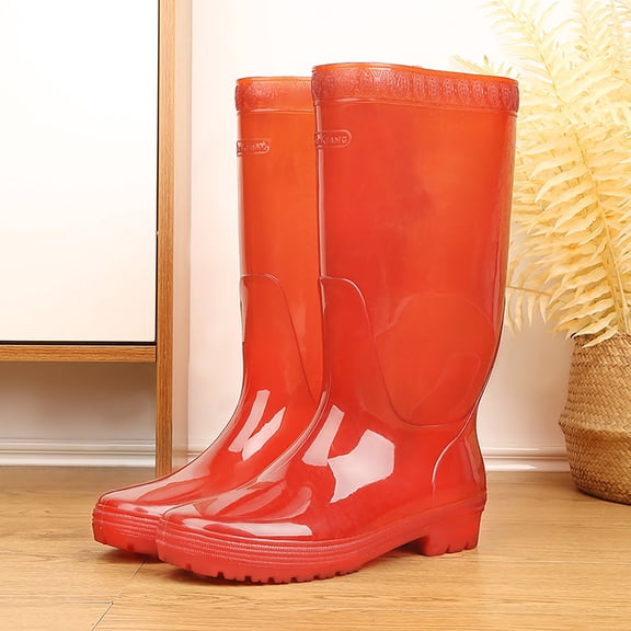 AUDeals Unisex Waterproof Rain Boots Wear Resistant Non Slip Garden Mud Boots Solid Color Rubber Shoes (Red, 8)