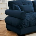 thumbnail image 5 of Oversized Modern Blue Velvet Two-Seater Sofa with Ottoman - Deep Seat Cushions, Round Bolster Armrests, and Decorative Throw Pillows for Living Room & Reading Room, 5 of 9