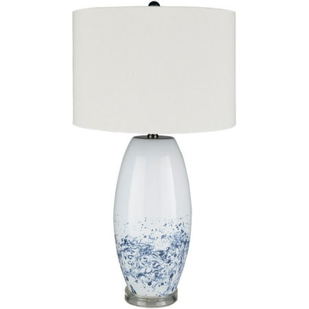 26.15" Navy Blue and White Table Lamp with White Drum ...