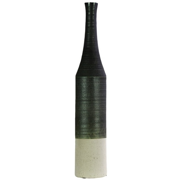 Long Neck Bottle Vase With Combed pattern In Ceramic, Black