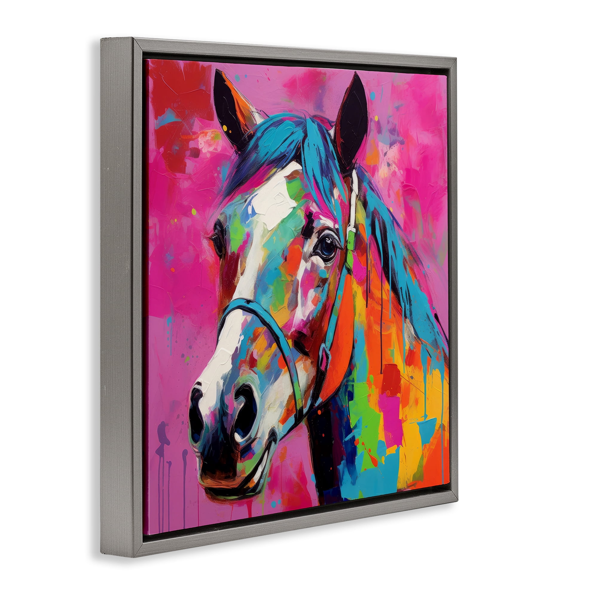 Stupell Industries Modern Hue Horse Animals & Insects Painting Gray Floater Framed Canvas Art Print Wall Art, 18 x 18