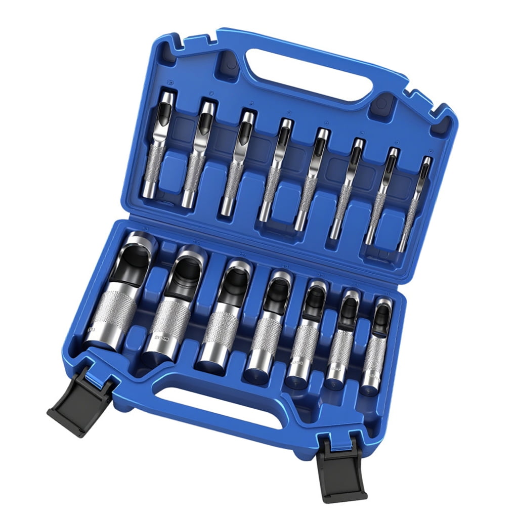 15 Piece Multiple Size Leather Punch Tool Set With Storage Case For Crafting Belts Wallets And Bags Plastic Craft Projects