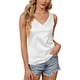 thumbnail image 1 of Women Summer Double V-Neck Satin Camisole Blouses Shirts Solid Color Sleeveless Casual Loose Fit Basic Tank Top Vest Blue, 1 of 4