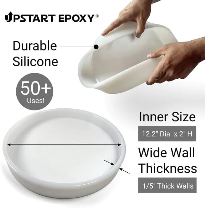 Upstart Epoxy Round Silicone Mold for Epoxy Resin Casting, 12.2 inch Dia. x 2.2 inch Height, Great for Resin and Wood Arts and Crafts, DIY Charcuterie Board, Wall Clock, Durable, Reusable, (White)