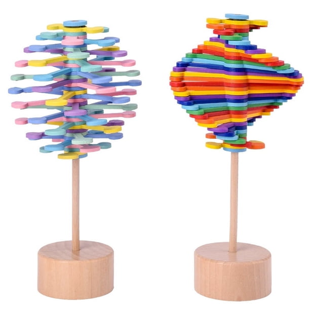 Juguete de madera para aliviar el estrés, piruleta giratoria mágica, varita giratoria, juguetes de descompresión, piruleta en espiral de madera multicolor, juguetes sensoriales, regalo para