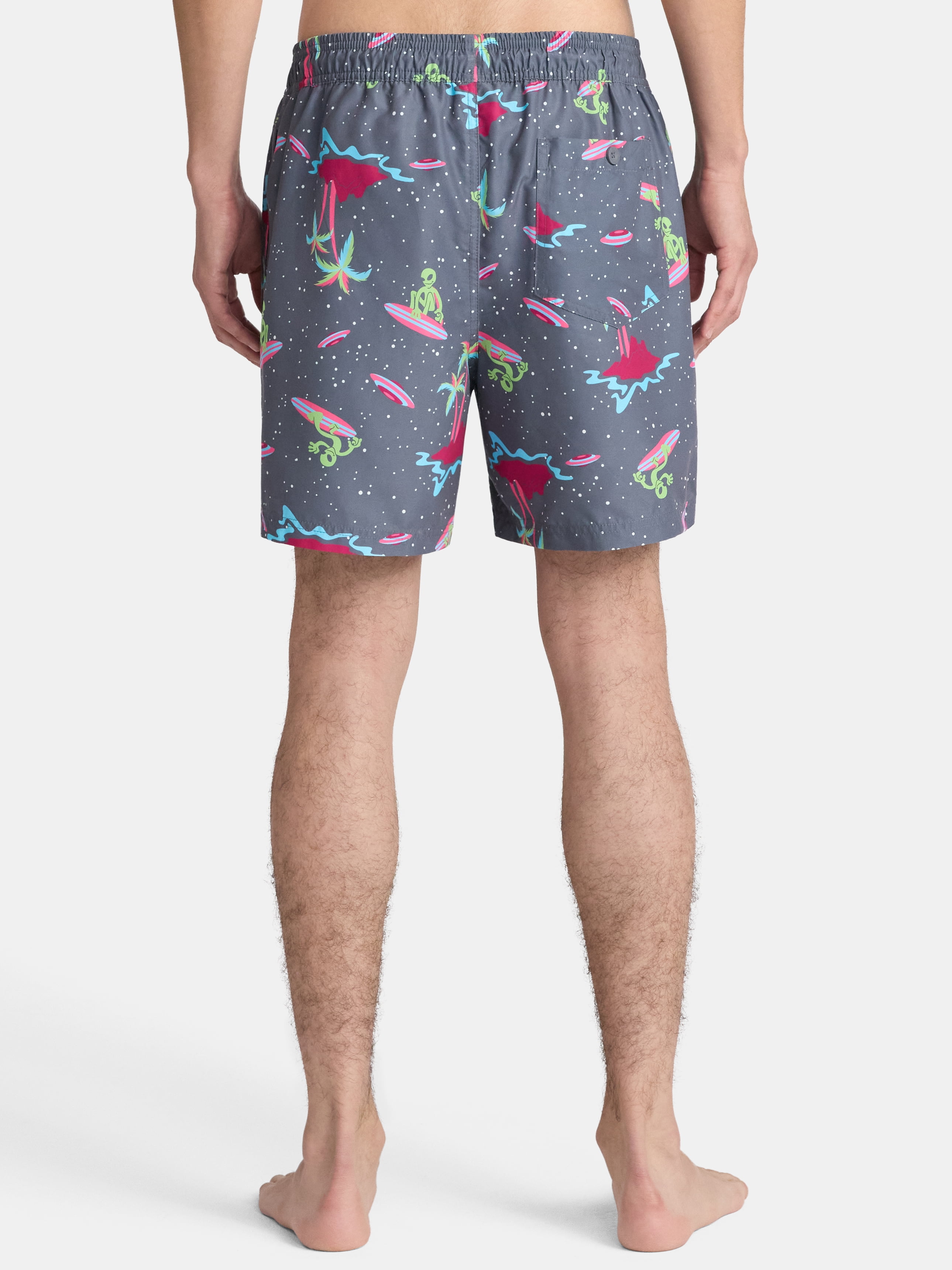 No Boundaries Elastic Waist Swim Shorts, 6" Inseam, Men's & Big Men's