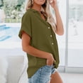 thumbnail image 6 of IYYVV Button Down Shirts for Womens Short Sleeve Blouses V Neck Collared Casual Summer Tops with Pockets Green S, 6 of 7