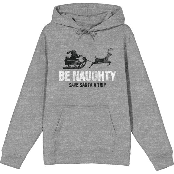 Be Naughty Save Santa A Trip Adult Heather Gray Long Sleeve Hoodie-Medium