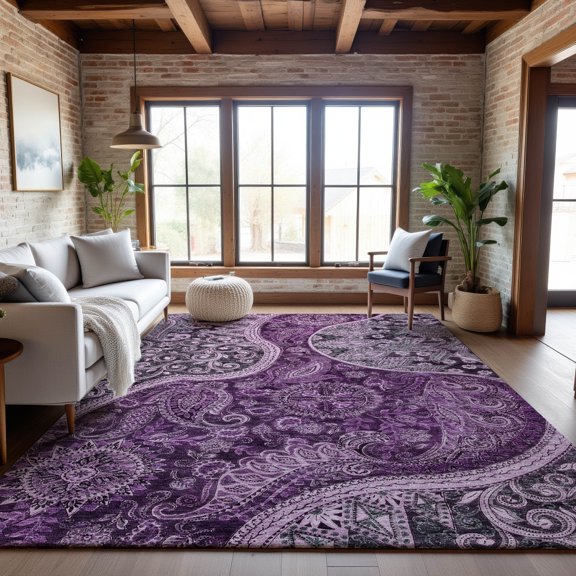 Addison Rugs Mayfield Premium Machine Washable Transitional Swirl Purple Rectangle Rug, 5' x 7'6"