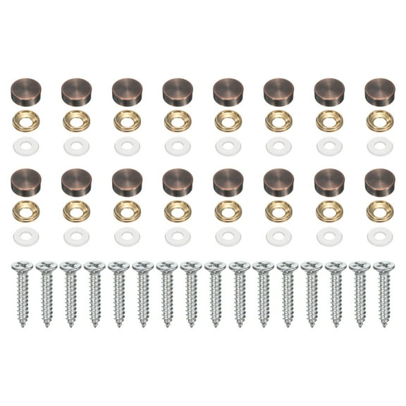 16 Pack Brass Decorative Screws with Caps, 14mm Mirror Screws Cover, Red Bronze