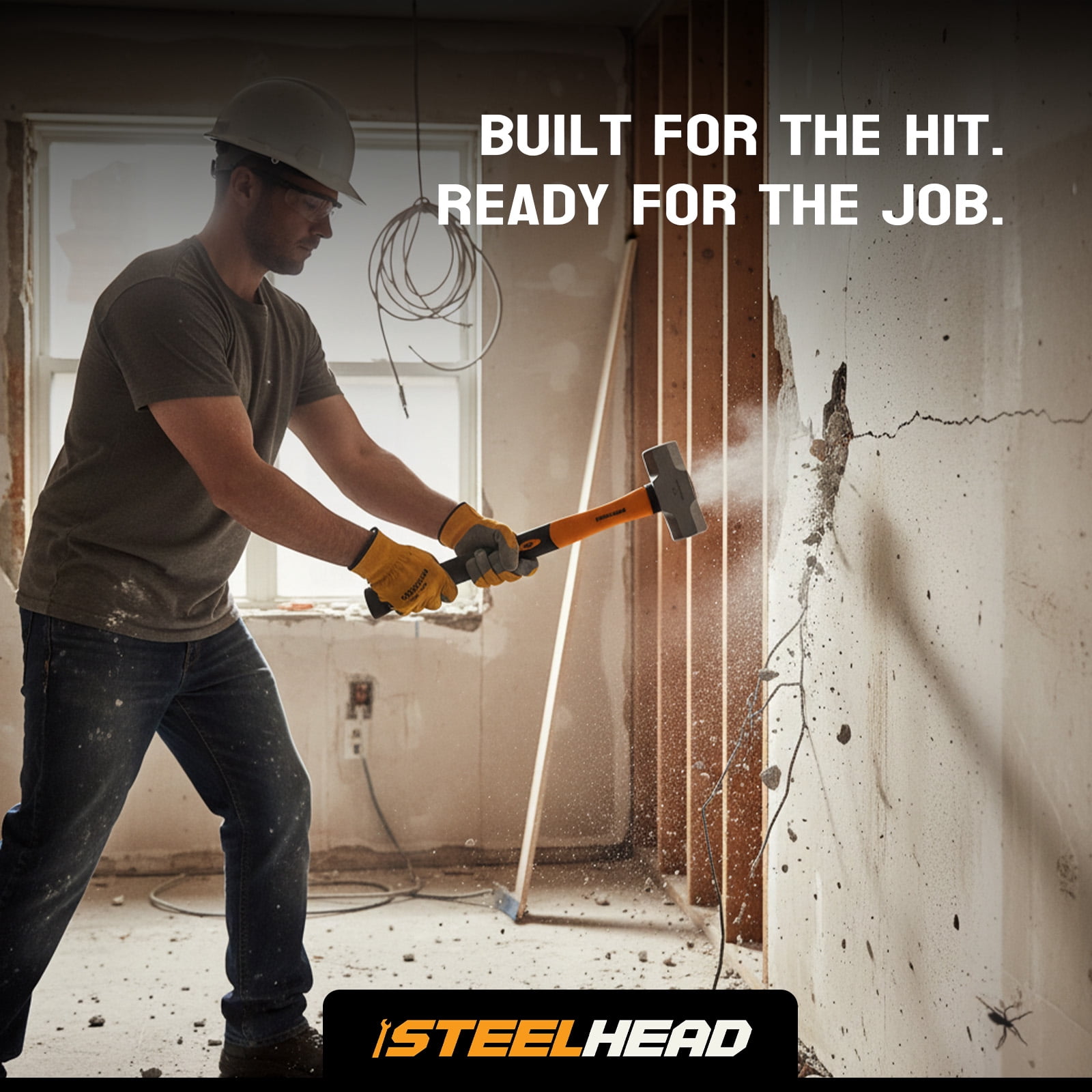 STEELHEAD 5-Piece Fiberglass Handle Hammer & Mallet Set, 16oz Ball-Peen Hammer, 32oz Ball-Pein Hammer, 32oz Rubber Mallet, 3lb Sledge Hammer, 3lb Cross-Pain Hammer