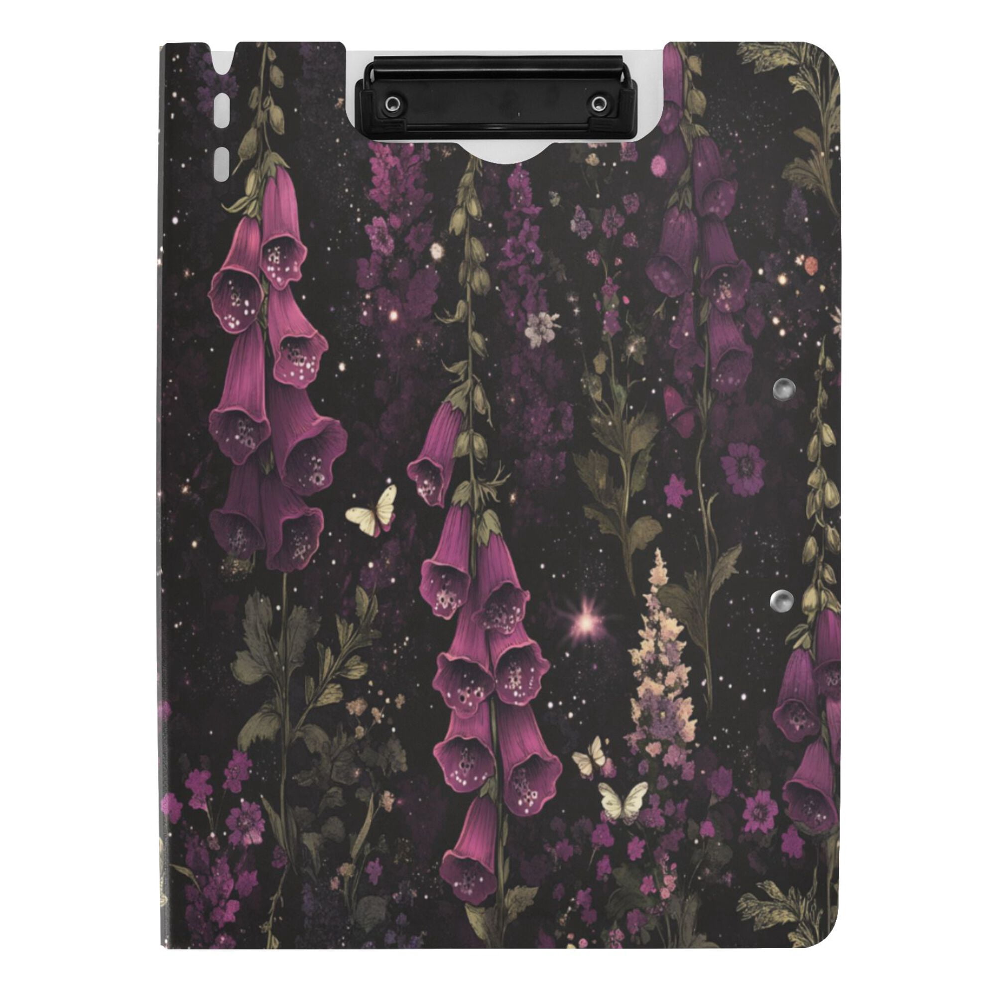 FORMRS A4 Clipboard Folder with Pen Holder Horizontal Foldable School Office Binder, Dark Purple Floral Pattern