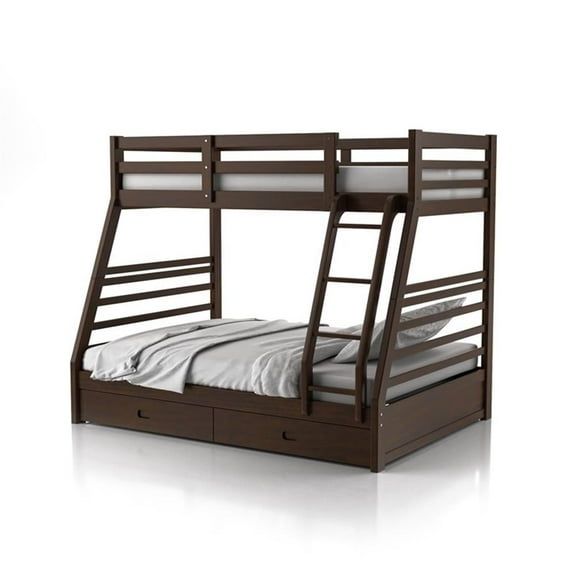 Bowery Hill Wood Twin over Full Storage Bunk Bed in Dark Walnut