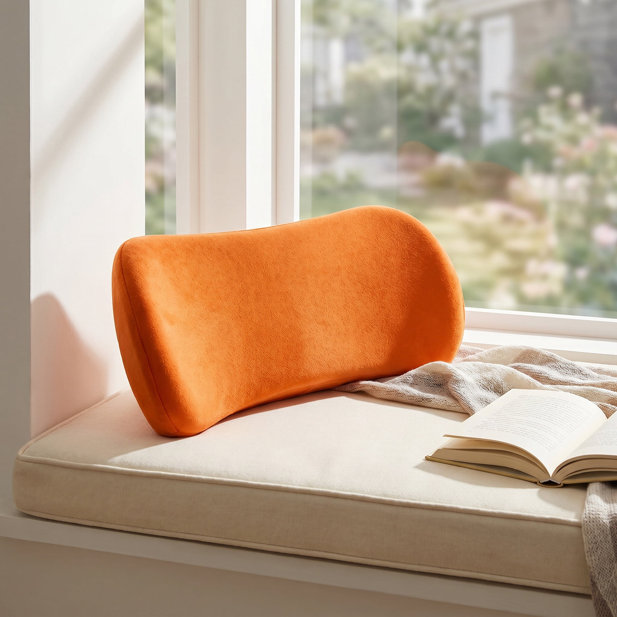 Unique Bargains Lumbar Support Pillow for Back Support Coral Orange 14.2" x 6.7"